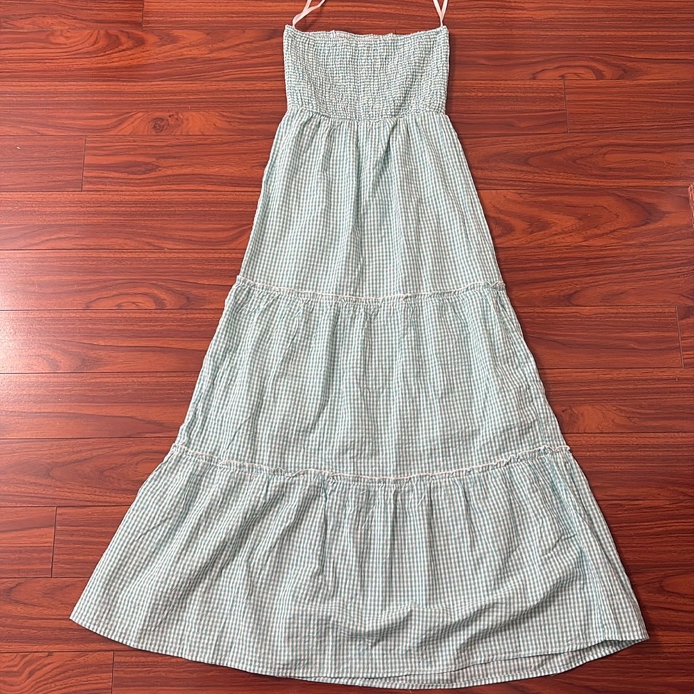 Long blue strapless summer dress size S women